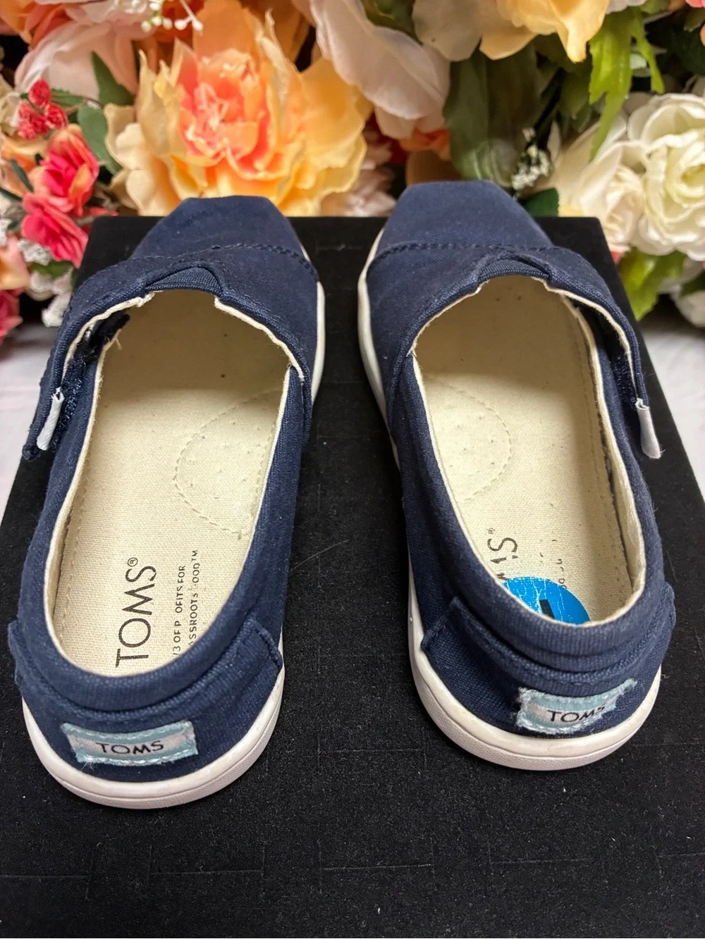 TOMS Classic Alpargata Canvas Toddler Slip On Shoes Navy Blue Size 10 Hook Loop